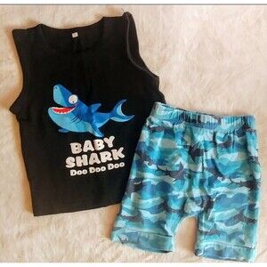 shirt and shorts 2T Boys Baby Shark tank toddler kids baby outfit wear